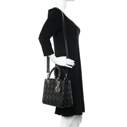 Christian Dior Lambskin Cannage Medium Lady Dior Black 2 of 9