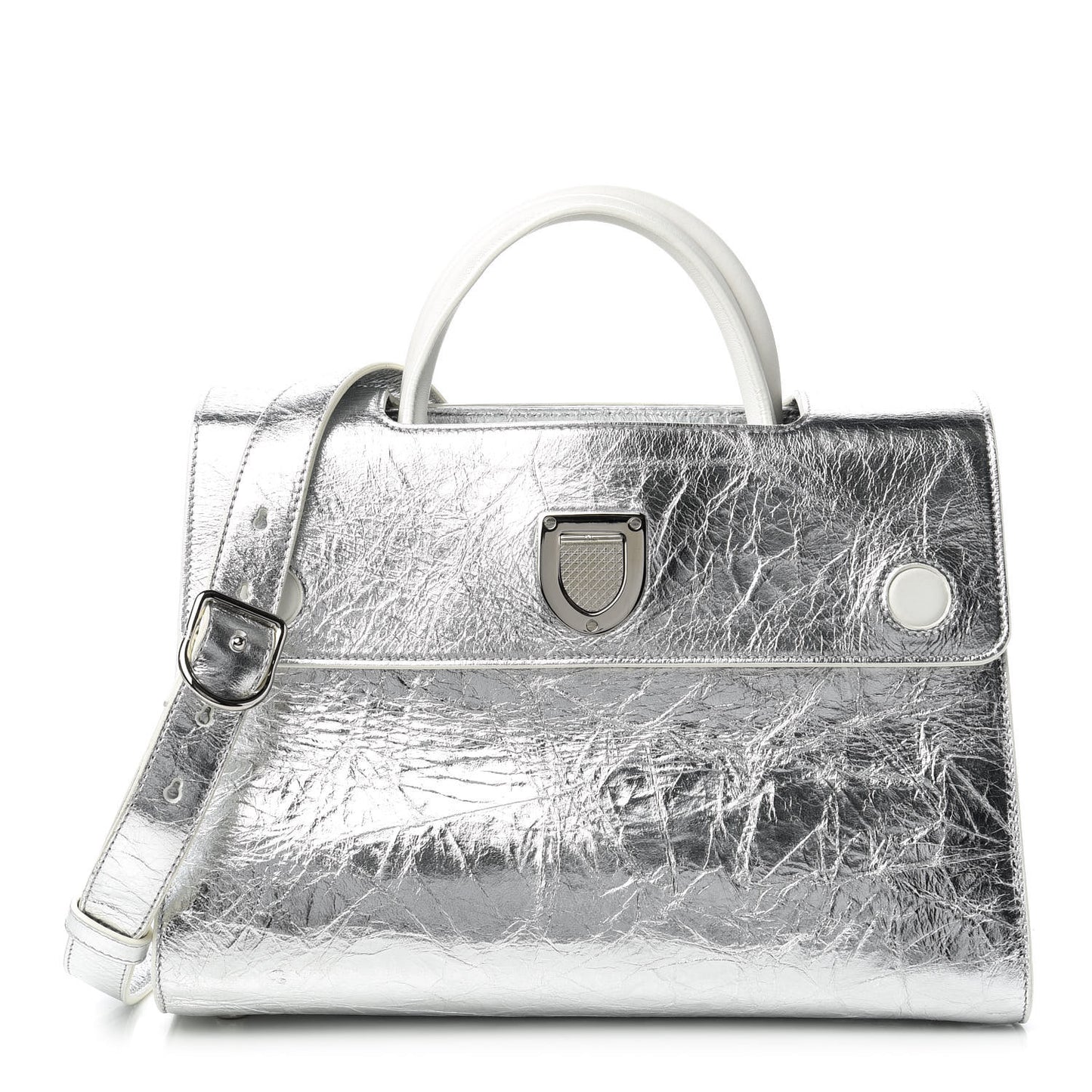 Metallic Calfskin Medium Diorever Flap Silver