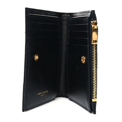 Saint Laurent Grain De Poudre Matelasse Chevron Monogram Zipped Two-Part Wallet Black 5 of 11