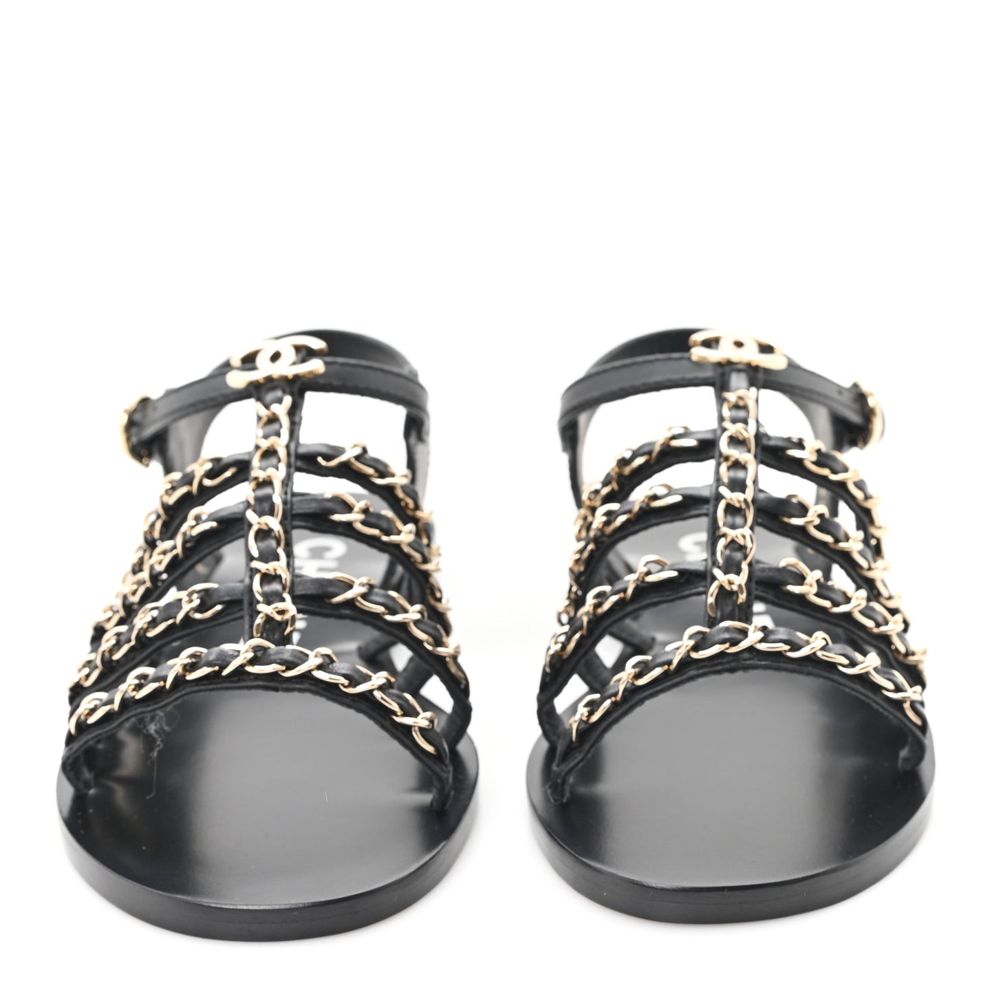 Calfskin Multi Chain CC Sandals 37 Black 36 Black