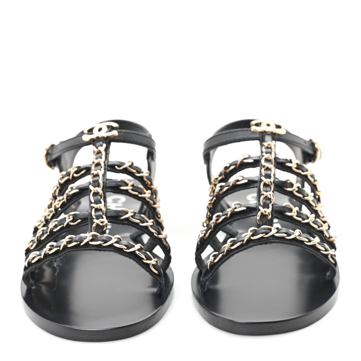 Chanel Calfskin Multi Chain CC Sandals 37 Black 36 Black 3 of 10