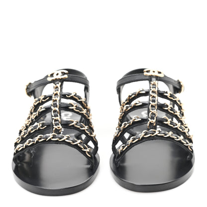 Chanel Calfskin Multi Chain CC Sandals 37 Black 36 Black 3 of 10