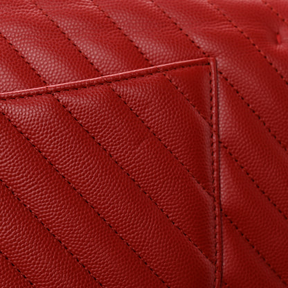 Chanel Caviar Chevron Quilted Jumbo Double Flap Dark Red 14 of 15