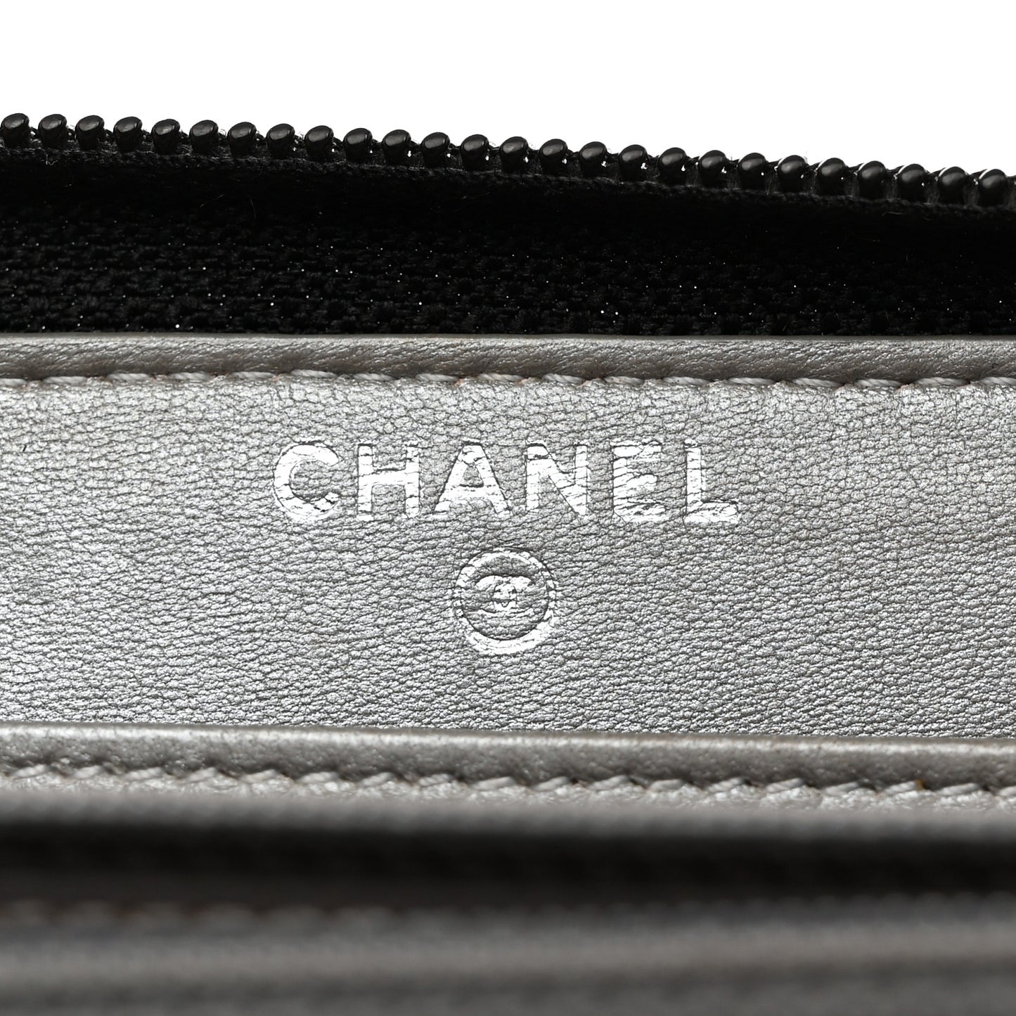 Lambskin Camellia Embossed Large Zip Around Gusset Wallet Black