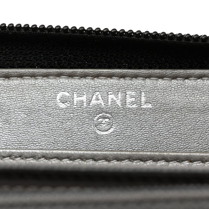 Chanel Lambskin Camellia Embossed Large Zip Around Gusset Wallet Black 6 of 8