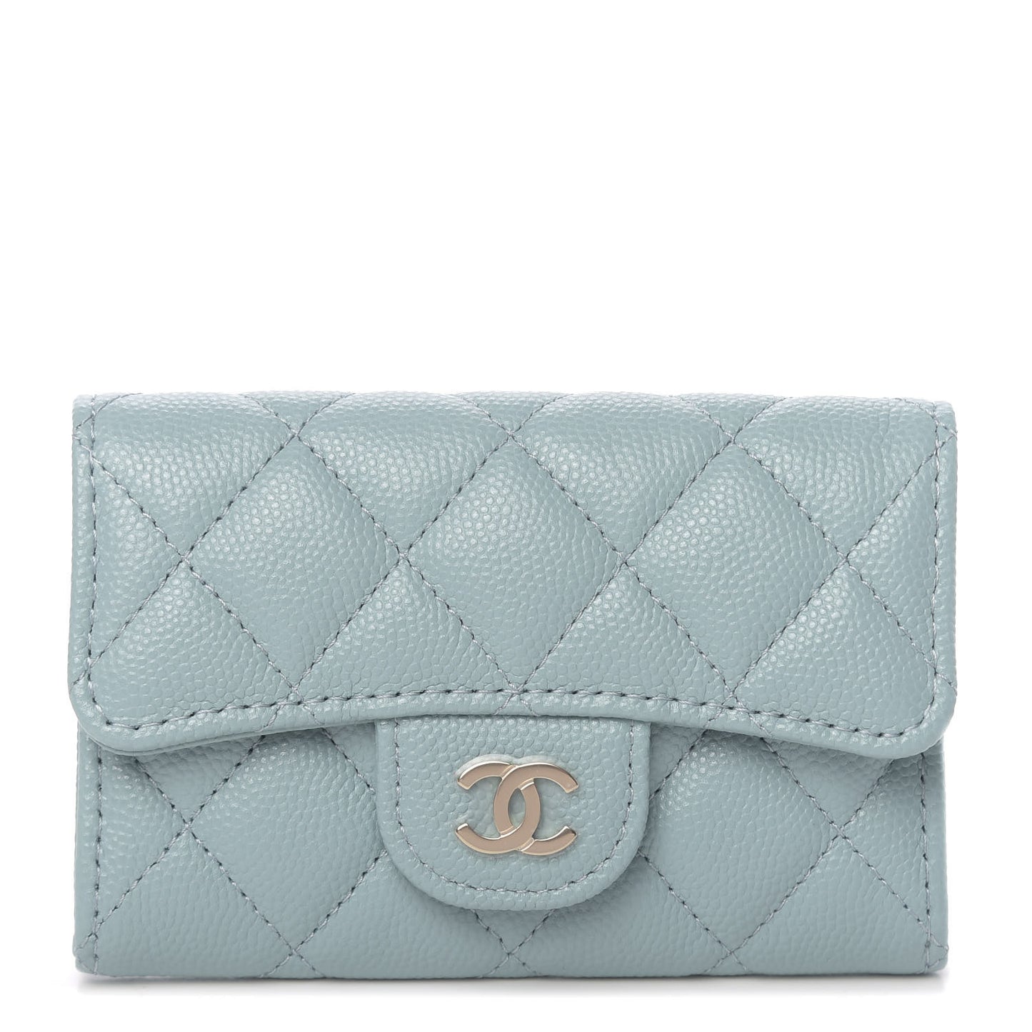 Caviar Quilted Flap Card Holder Wallet Light Blue