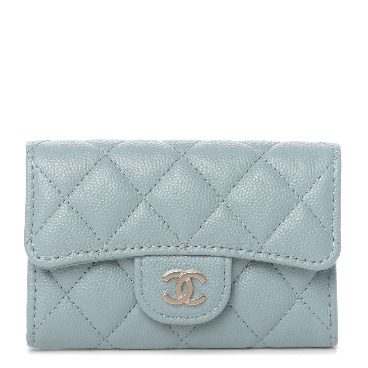 Chanel Caviar Quilted Flap Card Holder Wallet Light Blue 1 of 8