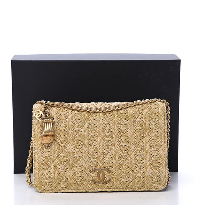 Chanel Woven Straw Braided Ancient Greek Wallet On Chain WOC Beige 12 of 12