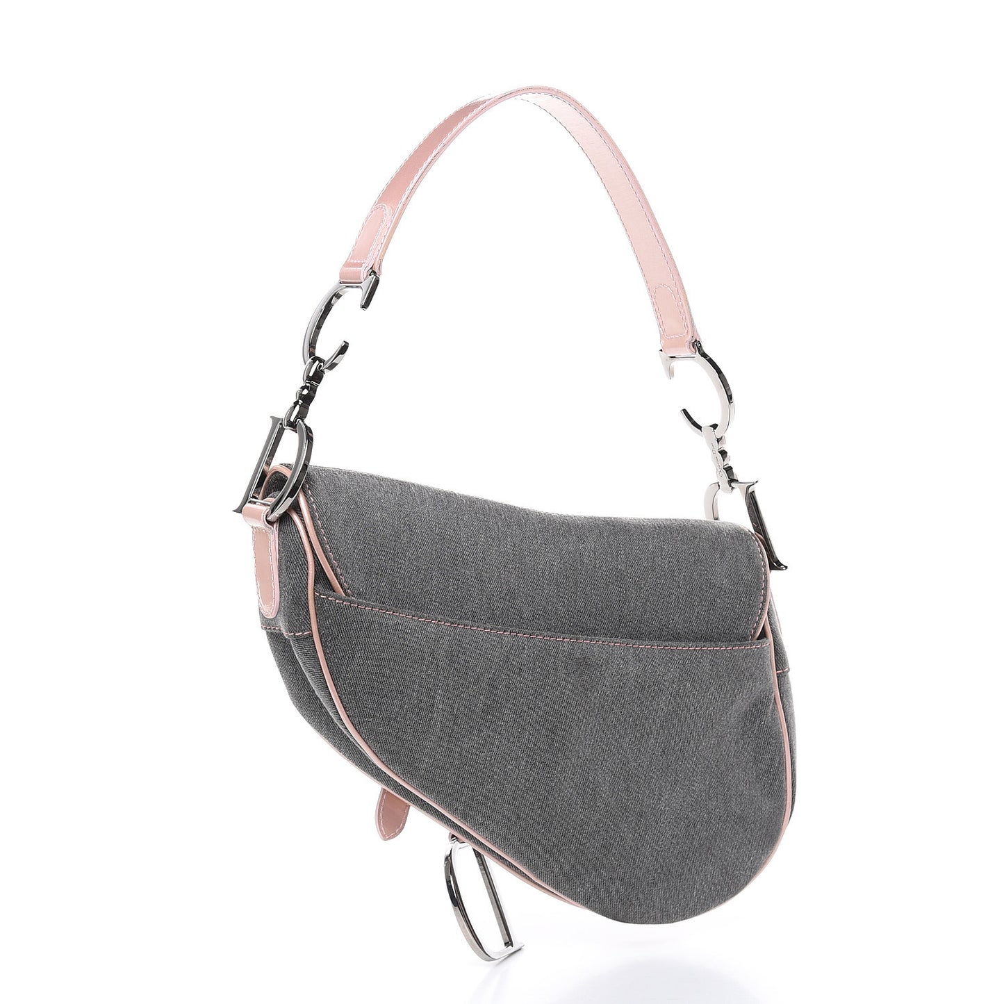 Patent Denim Jeans Saddle Bag Grey Pink