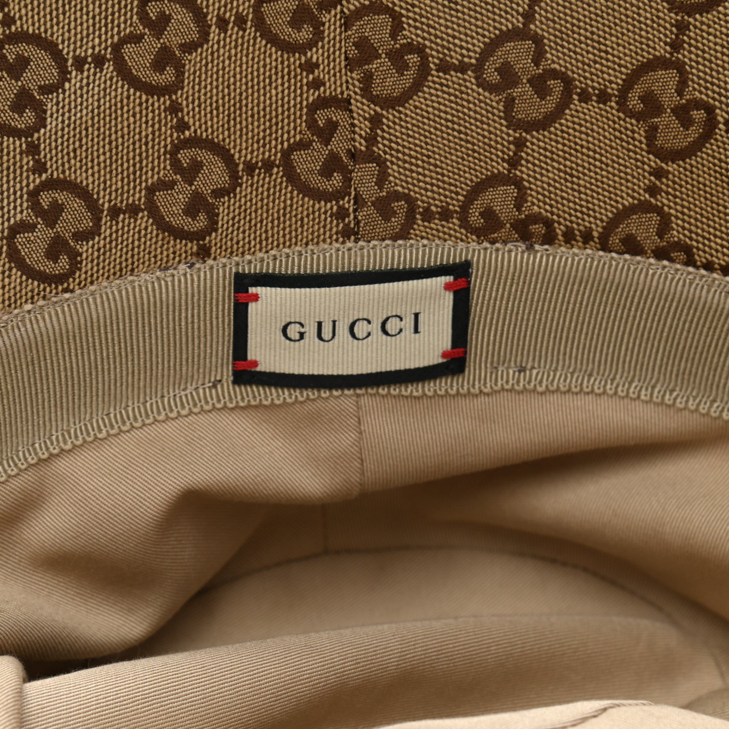 Gucci Monogram Textured Dollar Calfskin GG Jago Bucket Hat M Cacao Beige 8 of 9