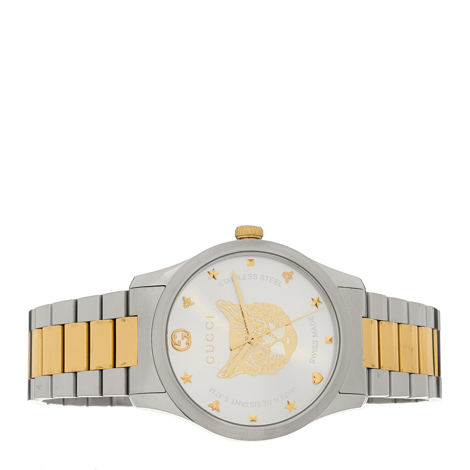 Gucci Stainless Steel 38mm G-Timeless Two Tone Cat Quartz Watch 2 of 4