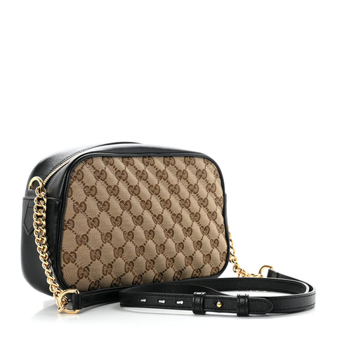 Monogram Matelasse Diagonal Small GG Marmont Chain Shoulder Bag Beige Black