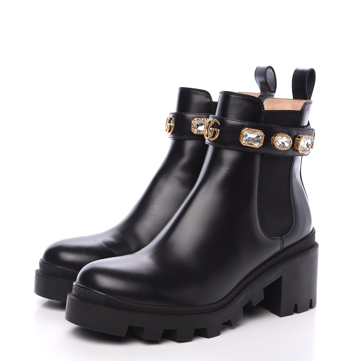 Gucci Calfskin Crystal GG Trip Chelsea Ankle Boots 38 Black 3 of 7