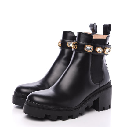 Gucci Calfskin Crystal GG Trip Chelsea Ankle Boots 38 Black 3 of 7
