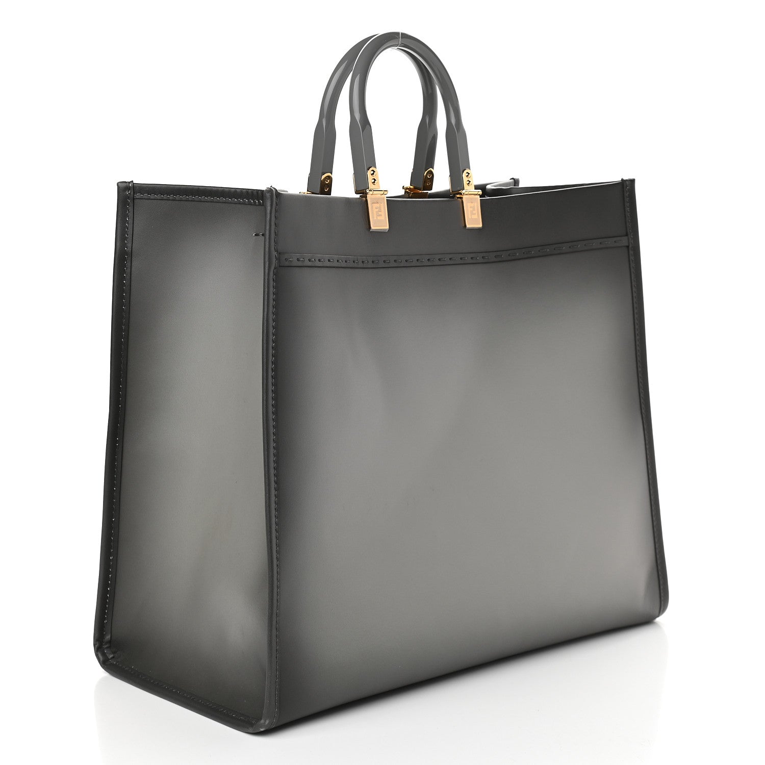 Fendi Vitello King Tamponato Plexiglass Logo Embossed Large Fendi Sunshine Shopper Tote Ghiaccio 3 of 8