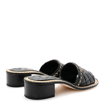 Chanel Lambskin Quilted Chain CC Sandals 39.5 Black 5 of 9