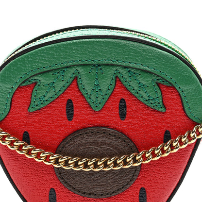 Gucci Textured Dollar Calfskin Retro Interlocking G Fruttini Strawberry Mini Crossbody Lobster Red Black New Acero 8 of 9