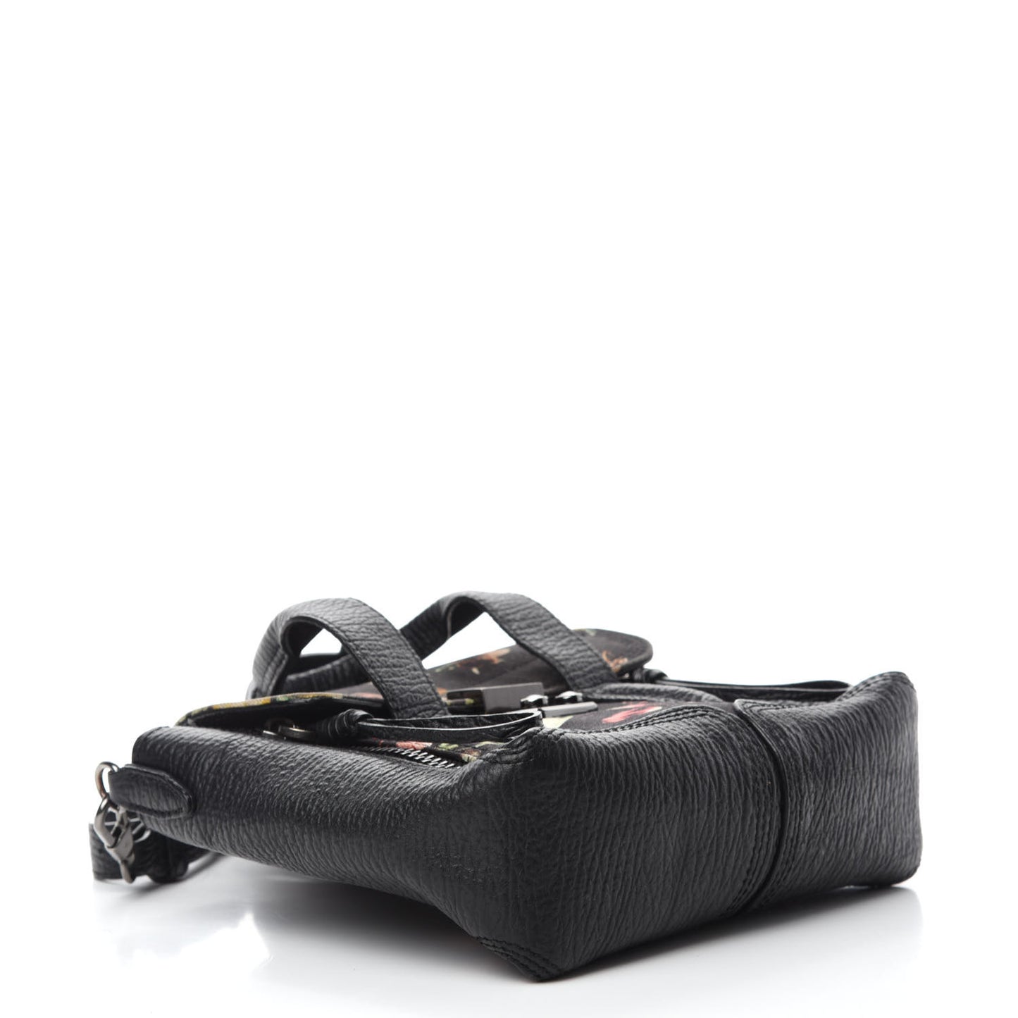 Textured Calfskin Canvas Mini Floral Pashli Satchel Black Multicolor