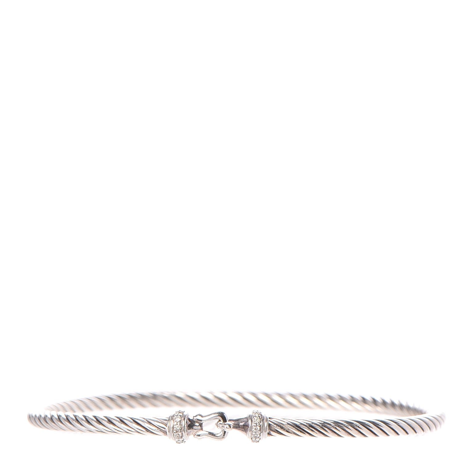 David Yurman Sterling Silver Diamond 3mm Cable Buckle Bracelet 1 of 4