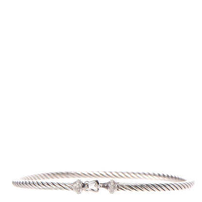 David Yurman Sterling Silver Diamond 3mm Cable Buckle Bracelet 1 of 4