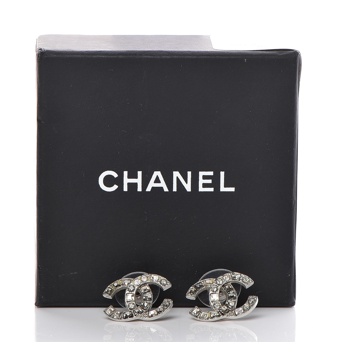 Baguette Crystal CC Earrings Silver Grey