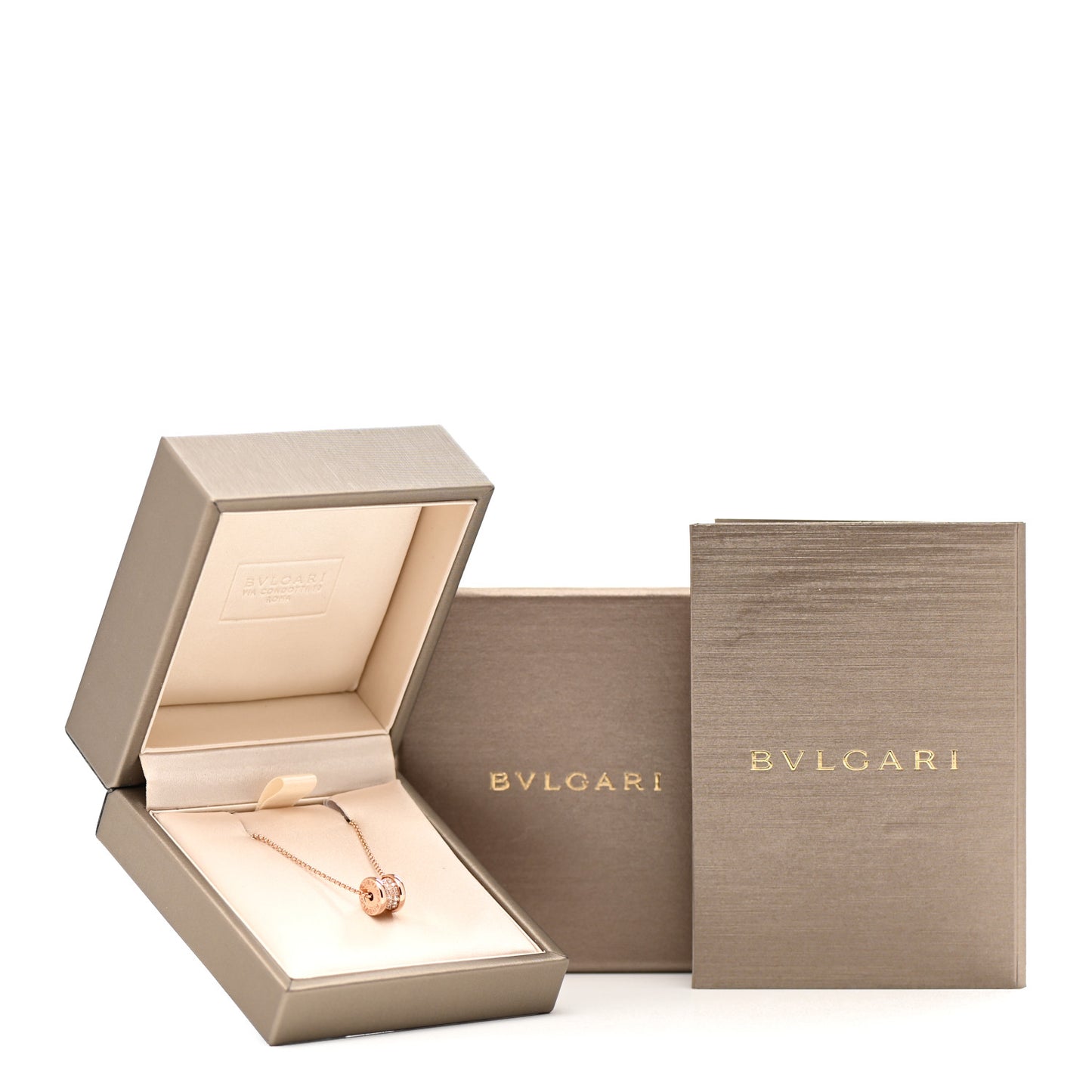 18K Rose Gold Diamond Small B.Zero1 Pave Pendant Necklace