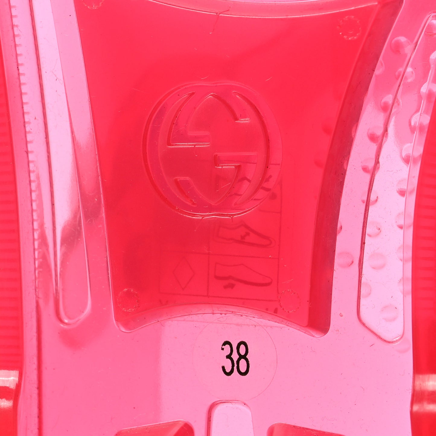 Shiny Rubber Double G Buckle Strap Sandals 38 Transparent Deep Coral