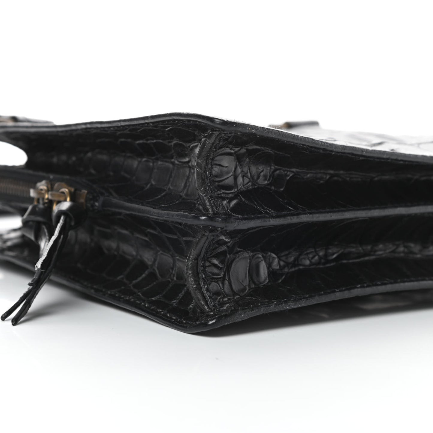 Calfskin Crocodile Embossed Top Handle Tote Black