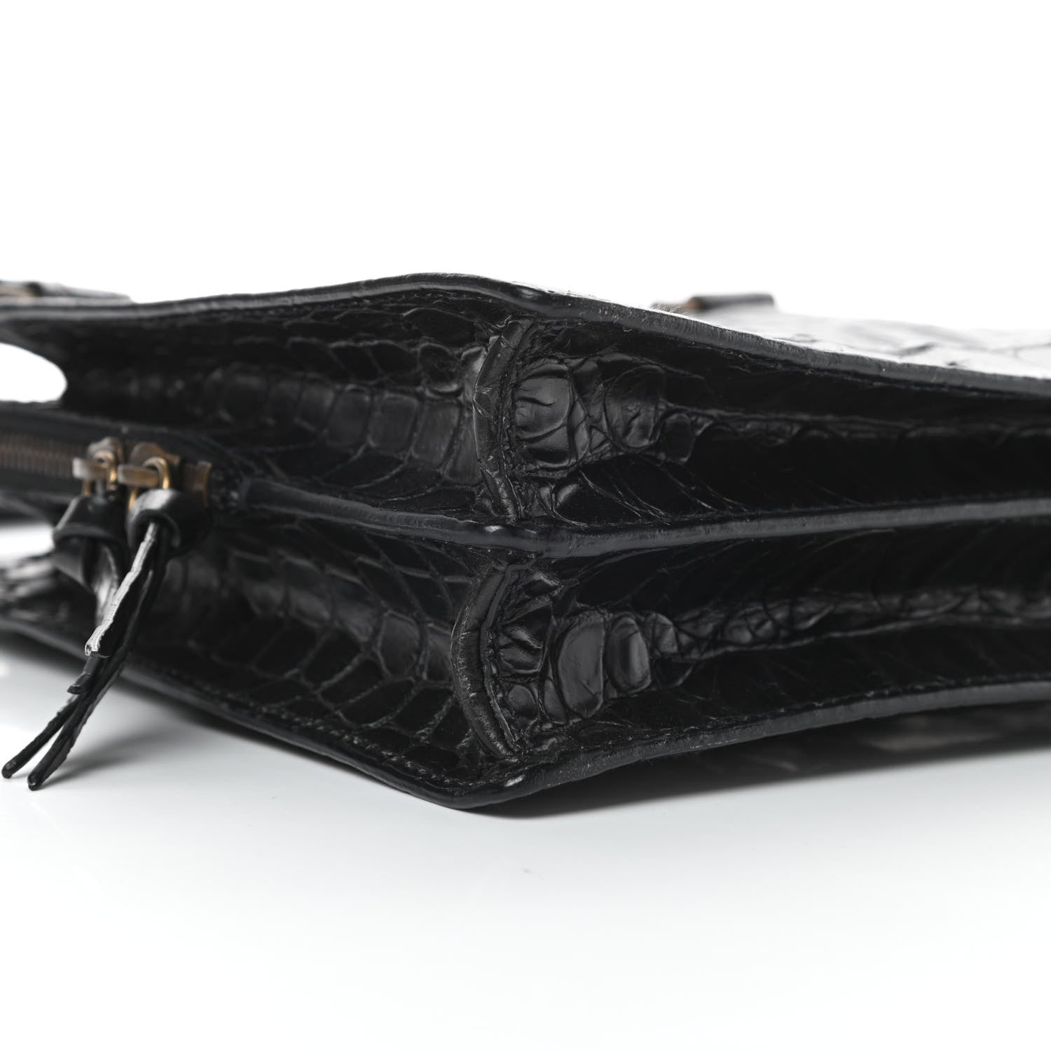 Miu Miu Calfskin Crocodile Embossed Top Handle Tote Black 9 of 12