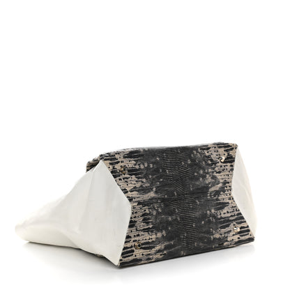Lanvin Lizard Effect Calfskin Moon River Tote Black White 4 of 9