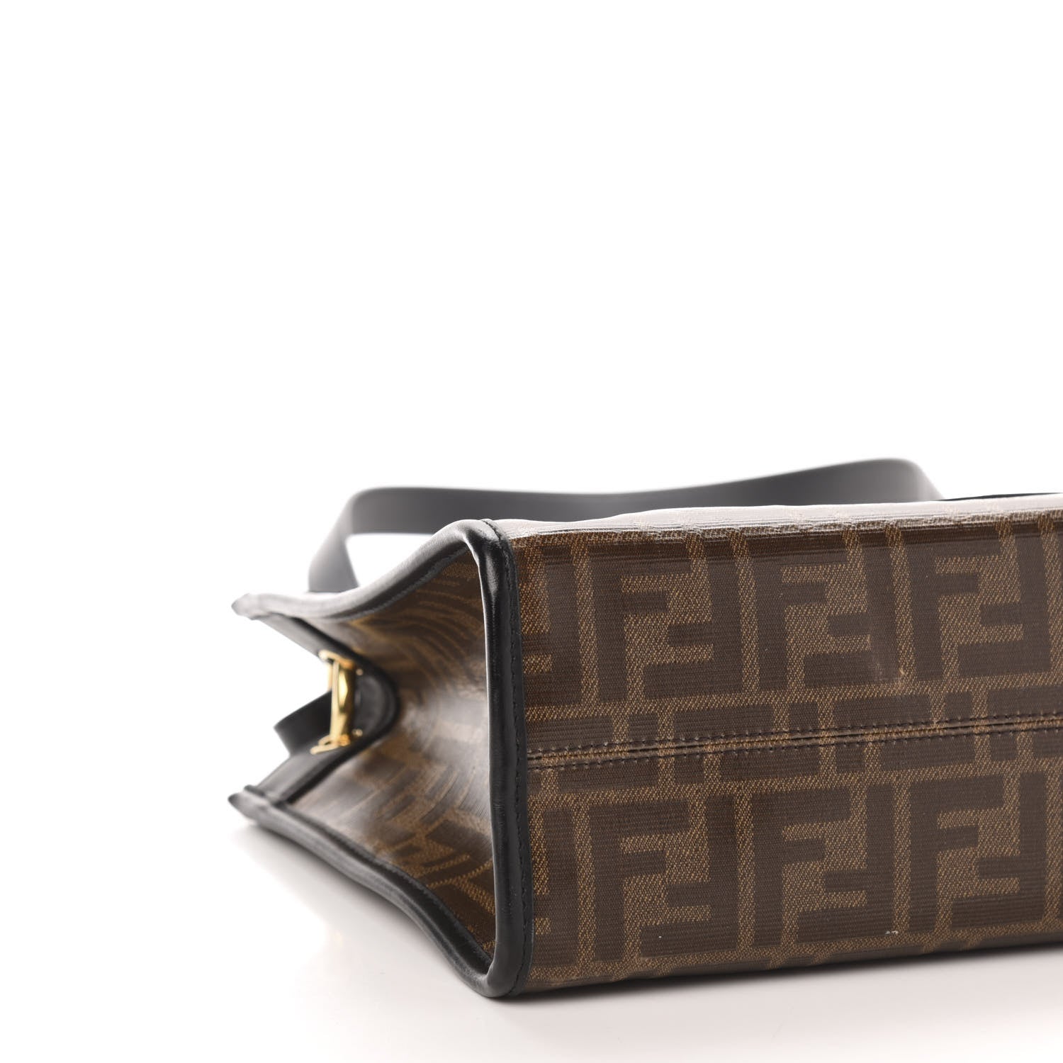 Fendi Glazed Fabric Vitello Century Plexiglass FF 1974 Stamp Patch Small Runaway Shopper Tote Mogano Panna Black 9 of 12
