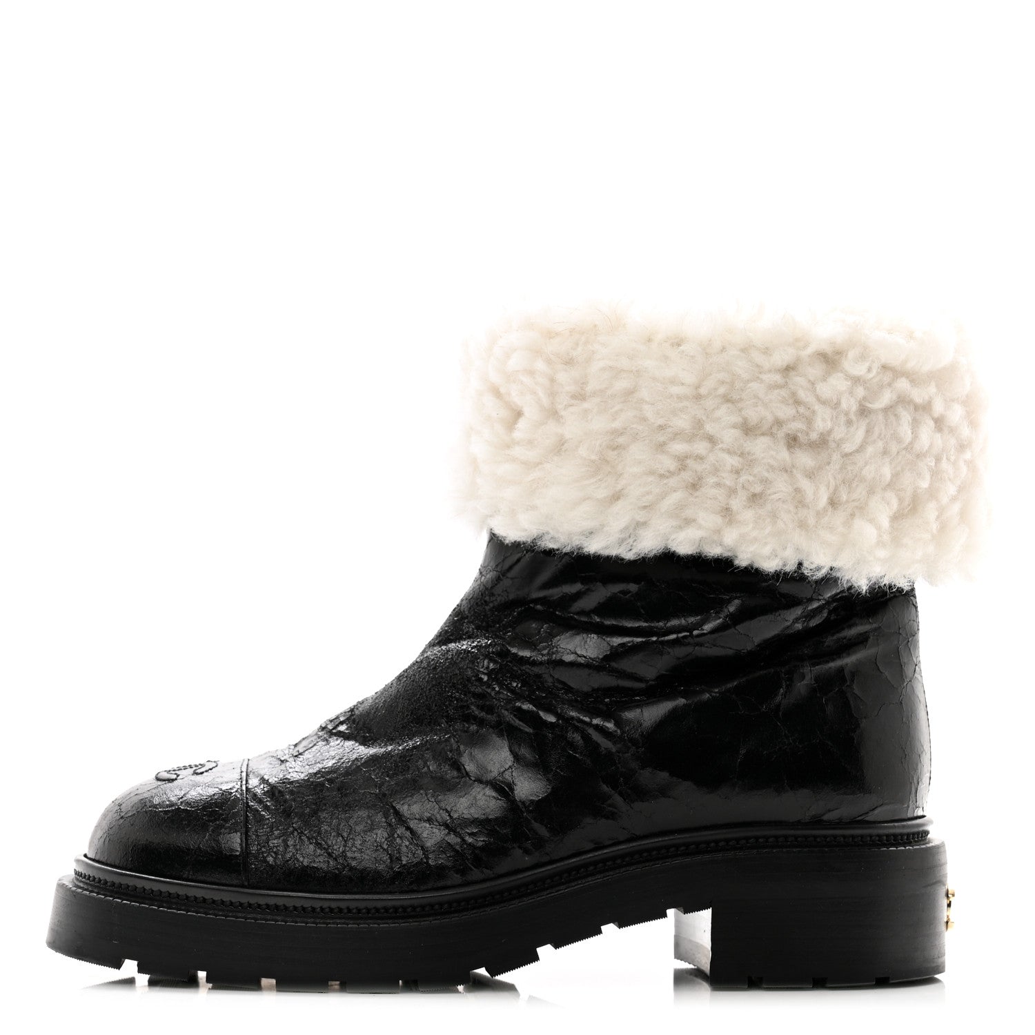 Chanel Lambskin Shearling Short Boots 39.5 Black 1 of 11
