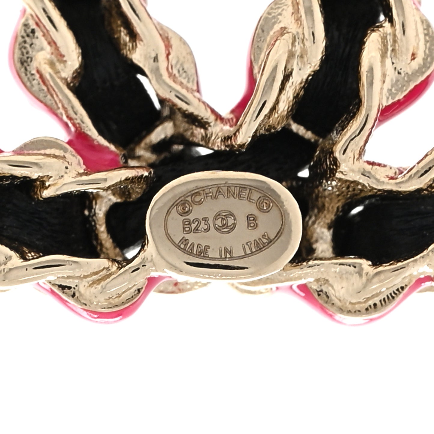 Lambskin CC Chain Earrings Black Gold Pink