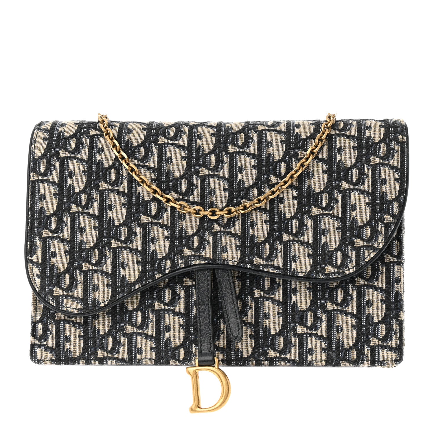 Christian Dior Oblique Saddle Chain Pouch Blue 1 of 10