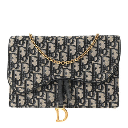 Christian Dior Oblique Saddle Chain Pouch Blue 1 of 10