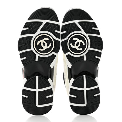 Chanel Mesh Suede Calfskin Grained Calfskin Womens CC Sneakers 39 White Black 5 of 7