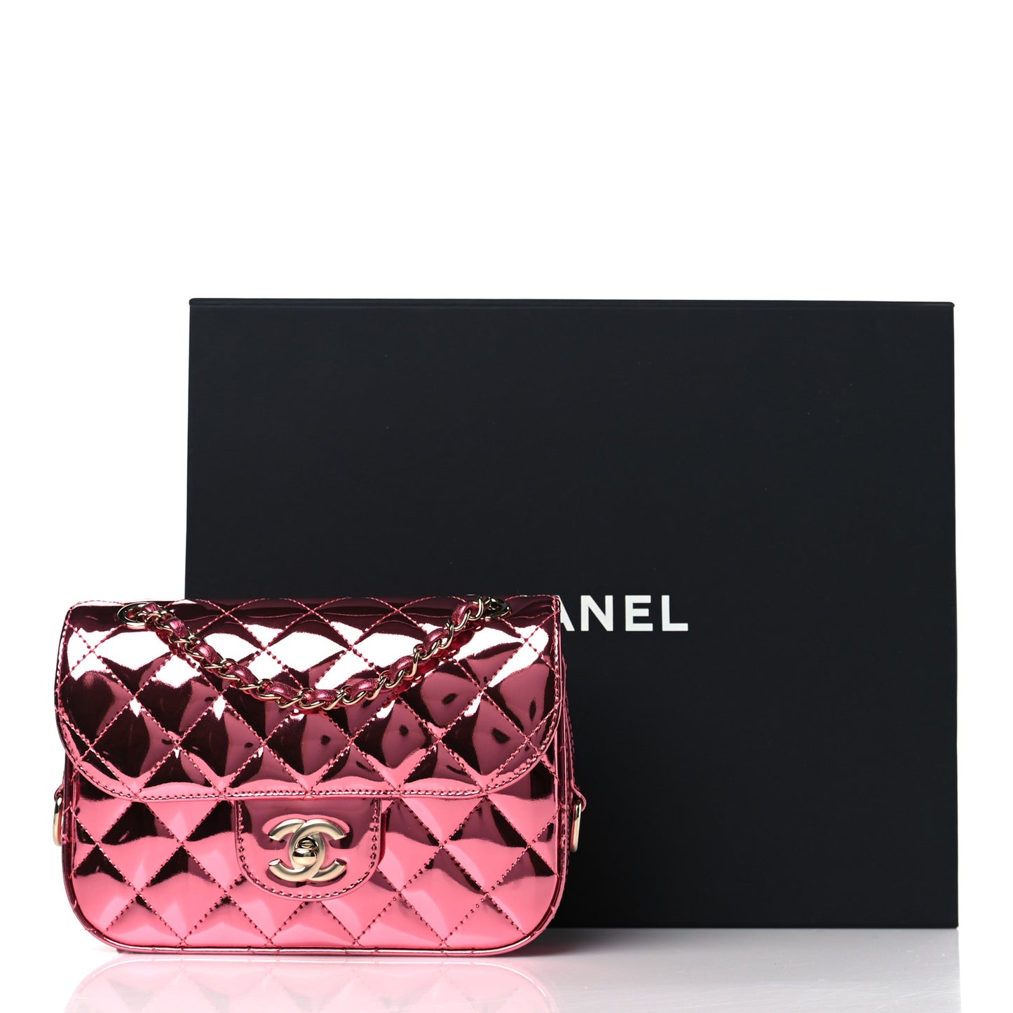 Mirror Calfskin Metallic Lambskin Quilted Hollywood Boulevard Mini Flap With Star Coin Purse Pink