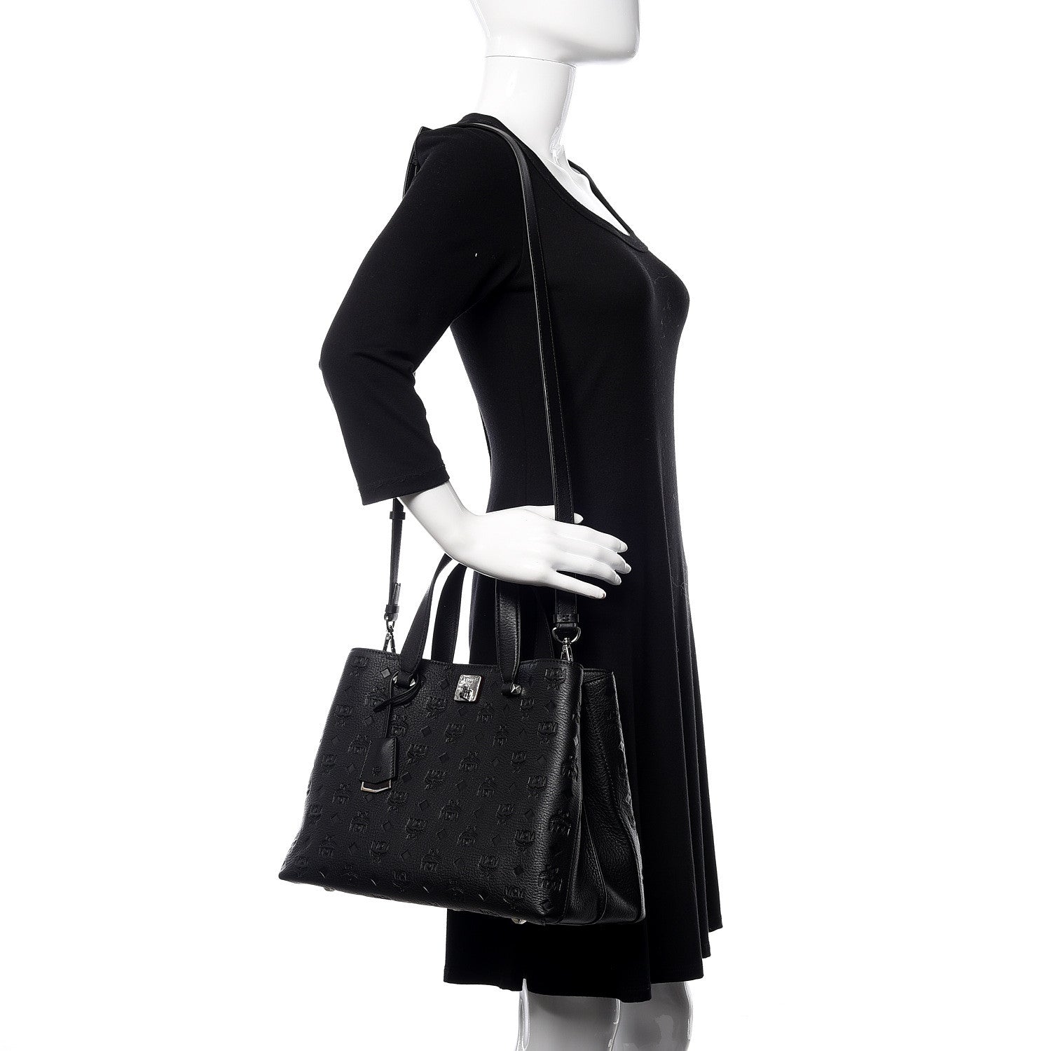 MCM Calfskin Ottomar Monogram Large Essential Tote Black 2 of 10