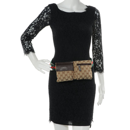 Gucci GG Monogram Web Double Pocket Belt Bag Dark Brown 2 of 8