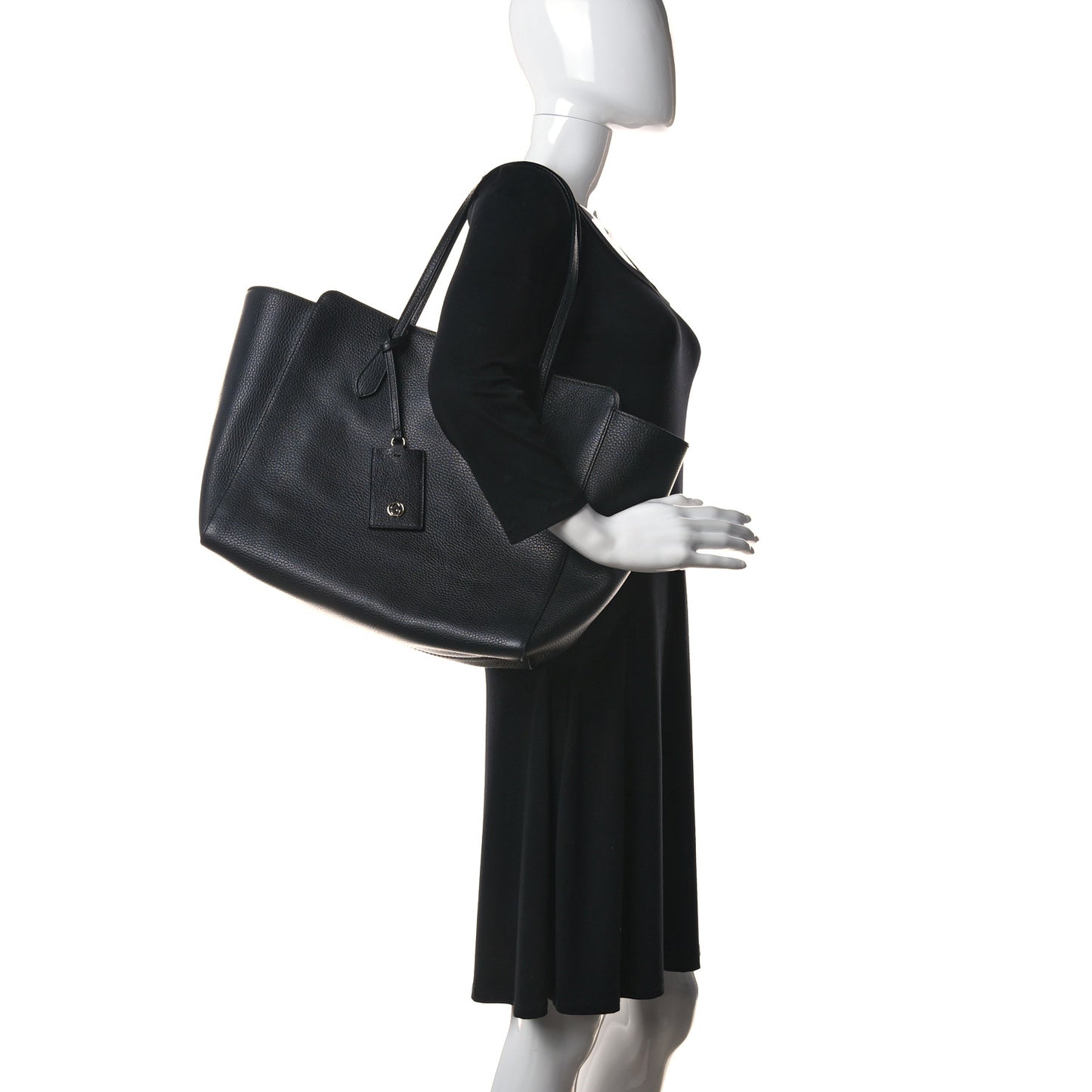 Pebbled Calfskin Medium Swing Tote Black