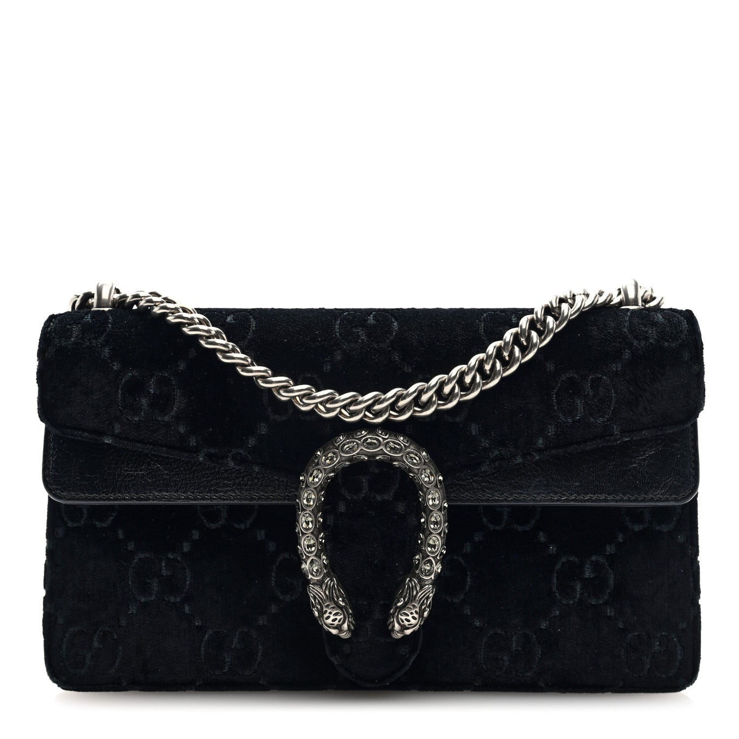 Gucci Velvet Skipper Crystal GG Monogram Small Dionysus Shoulder Bag Black Black Diamond 1 of 11