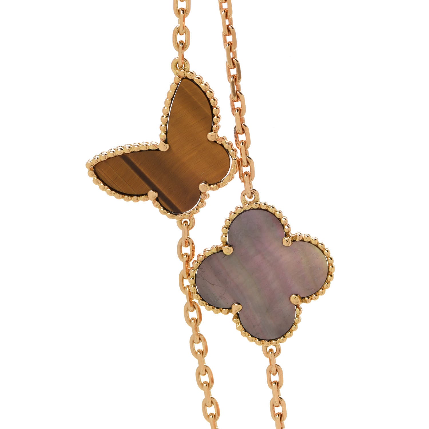 Van Cleef & Arpels 18K Yellow Gold Mother of Pearl Malachite Carnelian Tiger Eye 12 Motif Lucky Alhambra Necklace 4 of 8