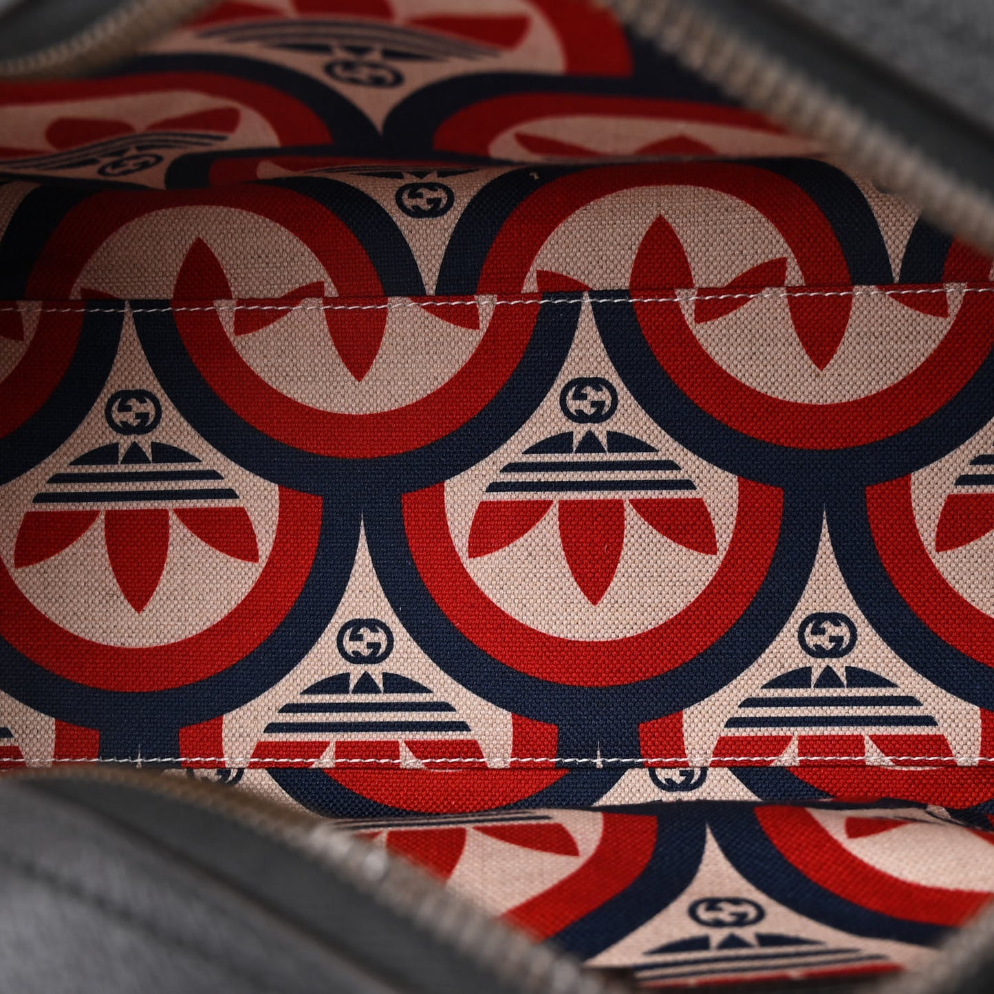 X ADIDAS Textured Dollar Calfskin Web Trefoil Logo Embossed Mini Bowling Bag Black Off White