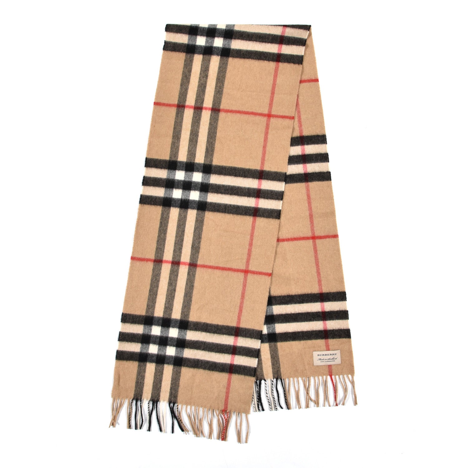 Burberry Cashmere Giant Check Fringe Scarf Camel 2 of 5