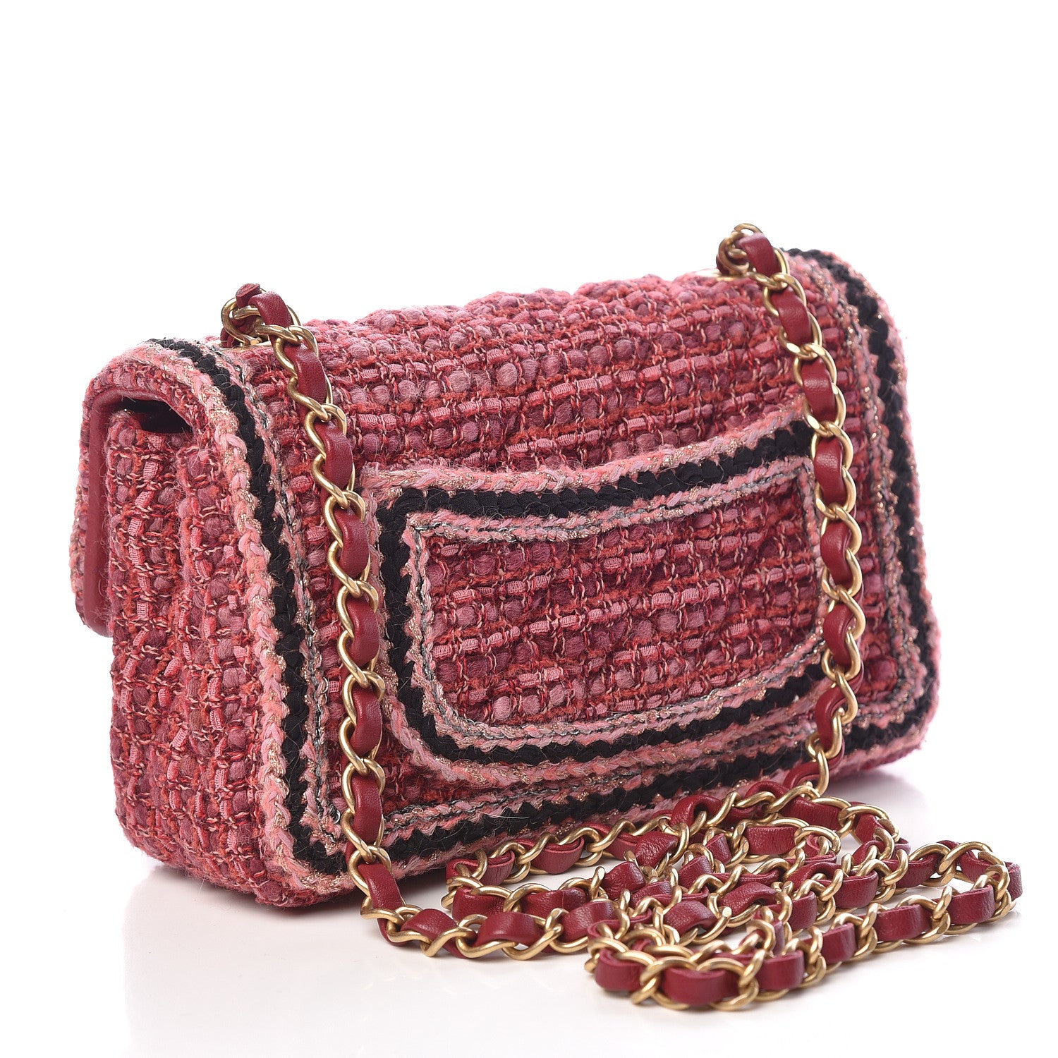 Chanel Tweed Braid Mini Flap Dark Pink 3 of 11