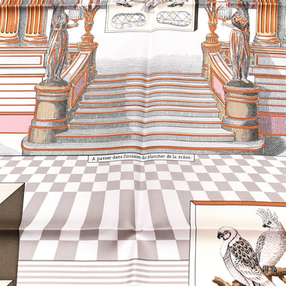 Hermes Silk Grand Theatre Nouveau Scarf 90 Rose Pale Etoupe 4 of 8