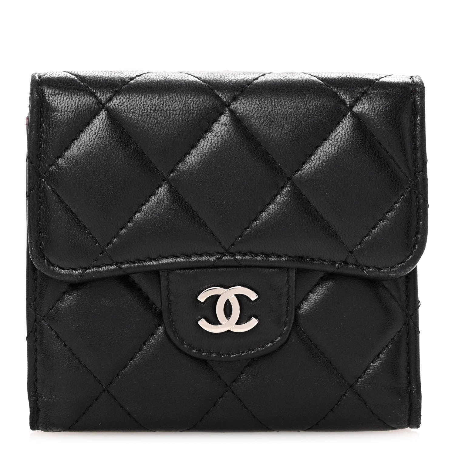 Chanel Lambskin Quilted Tri-Fold Flap Wallet Black 1 of 13