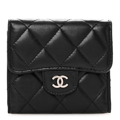 Chanel Lambskin Quilted Tri-Fold Flap Wallet Black 1 of 13