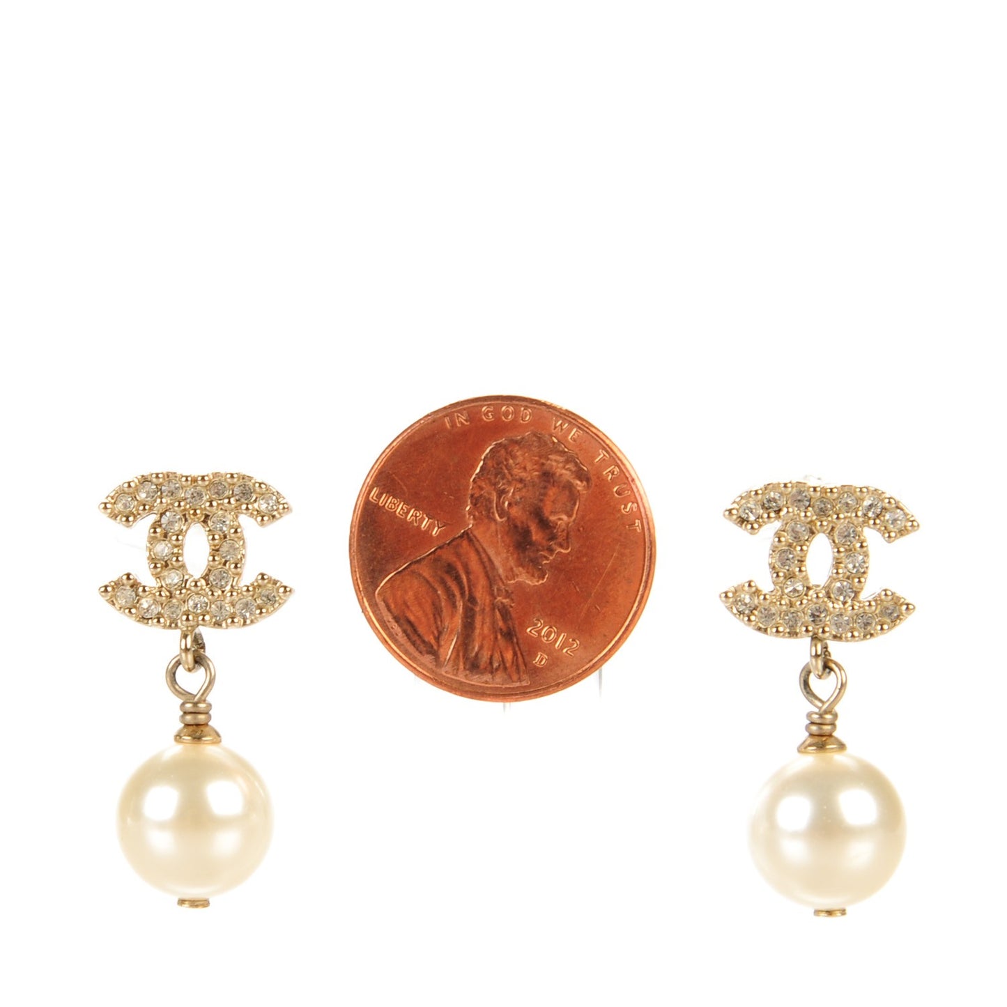 Crystal CC Pearl Drop Earrings Gold
