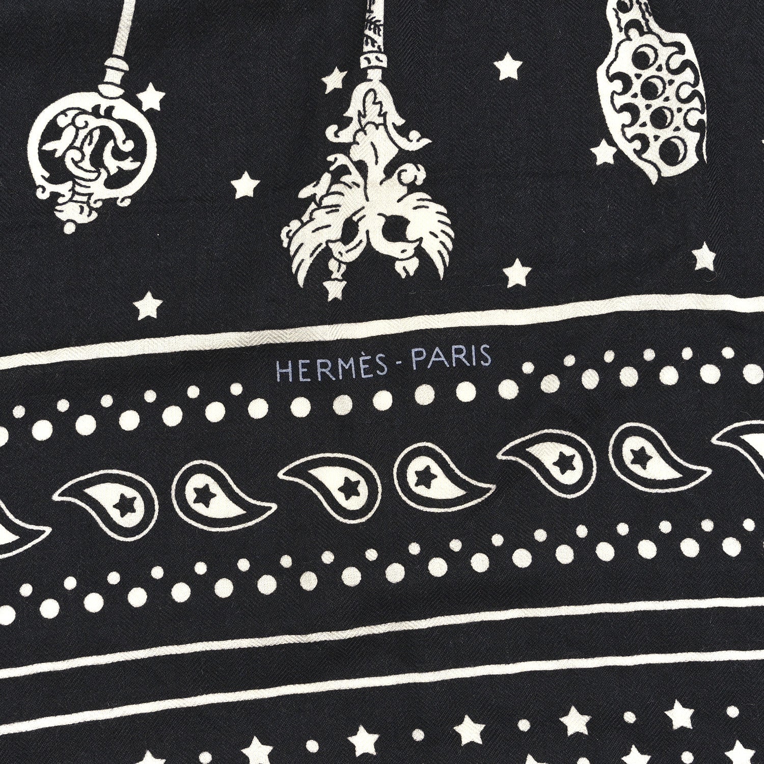 Hermes Cashmere Silk Les Cles Bandana Shawl 140 Black White 6 of 6